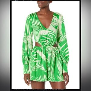 Guess women’s long sleeve Sadie Romper- Baja Palm Print Green